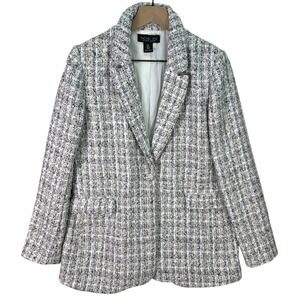 Rachel Zoe‎ Tweed Blazer Jacket Women's 8 Cream Black Bouclé Textured Lined